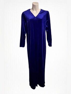Vtg Periphery Royal Blue Velour Long Sleeve House Loungewear Robe, Size Small